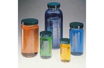 Image of Qorpak Bottle Beakers, Medium Rounds, Wide Mouth, Qorpak 7781A With Tinfoil-Lined Black Phenolic Cap
