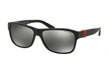 Image of Ralph Lauren RL8131 Sunglasses 52846G-60 - Matte Black Frame, Grey Silver Mirror Lenses