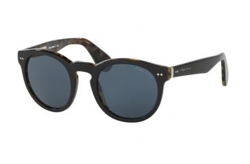 Image of Ralph Lauren RL8146P Sunglasses 5613R5-49 - Black On Spotty Havana Frame, Smoke Lenses