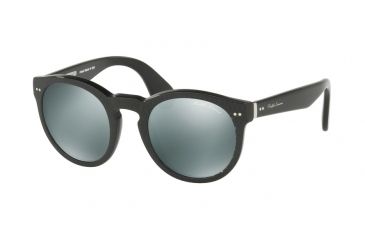 Image of Ralph Lauren RL8146P Sunglasses 567140-49 - Black Lizard Frame, Green Mirror Silver Lenses