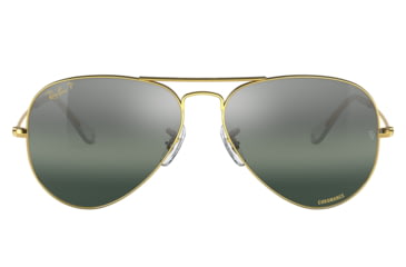 Image of Ray-Ban Aviator Large Metal RB3025 Sunglasses, Legend Gold Frame, Silver/Blue Chromance Lens, Polarized, 55, RB3025-9196G6-55