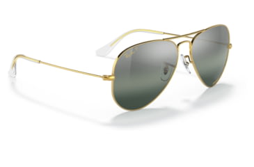 Image of Ray-Ban Aviator Large Metal RB3025 Sunglasses, Legend Gold Frame, Silver/Blue Chromance Lens, Polarized, 55, RB3025-9196G6-55