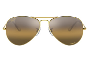 Image of Ray-Ban Aviator Large Metal RB3025 Sunglasses, Legend Gold Frame, Silver/Brown Chromance Lens, Polarized, 55, RB3025-9196G5-55
