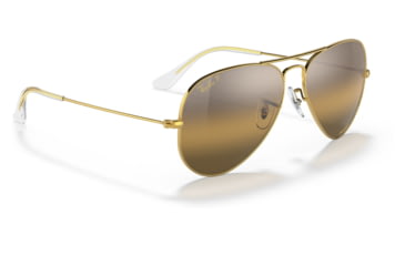Image of Ray-Ban Aviator Large Metal RB3025 Sunglasses, Legend Gold Frame, Silver/Brown Chromance Lens, Polarized, 55, RB3025-9196G5-55