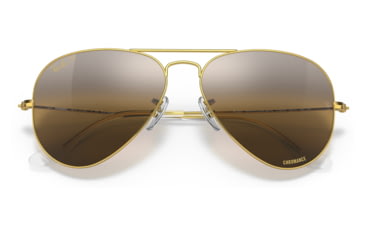 Image of Ray-Ban Aviator Large Metal RB3025 Sunglasses, Legend Gold Frame, Silver/Brown Chromance Lens, Polarized, 55, RB3025-9196G5-55