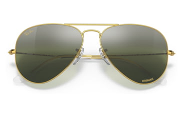 Image of Ray-Ban Aviator Large Metal RB3025 Sunglasses, Legend Gold Frame, Silver/Green Chromance Lens, Polarized, 55, RB3025-9196G4-55