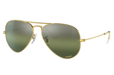 Image of Ray-Ban Aviator Large Metal RB3025 Sunglasses, Legend Gold Frame, Silver/Green Chromance Lens, Polarized, 55, RB3025-9196G4-55