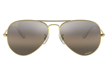Image of Ray-Ban Aviator Large Metal RB3025 Sunglasses, Legend Gold Frame, Silver/Grey Chromance Lens, Polarized, 55, RB3025-9196G3-55