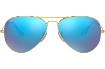 Image of Ray-Ban Aviator Large Metal RB3025 Sunglasses, Matte Gold Frame, Crystal Green Mirror/Multi Blue Lenses, RB3025-112-17-5514