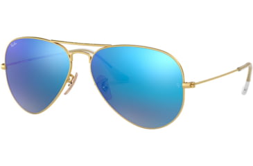 Image of Ray-Ban Aviator Large Metal RB3025 Sunglasses, Matte Gold Frame, Crystal Green Mirror/Multi Blue Lenses, RB3025-112-17-5514