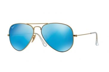 Image of Ray-Ban Aviator Large Metal Sunglasses RB3025 112/4L-55 - Matte Gold Frame, Blue Mirror Polar Lenses