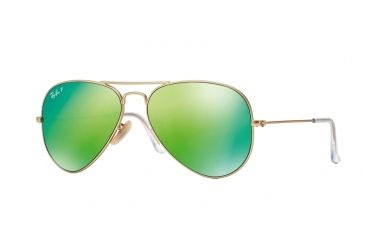 Image of Ray-Ban Aviator Large Metal Sunglasses RB3025 112/P9-55 - Matte Gold Frame, Green Mirror Polar Lenses