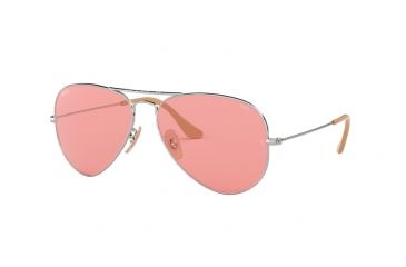 Image of Ray-Ban Aviator Large Metal Sunglasses RB3025 9065V7-55 - Silver Frame, Pink Lenses