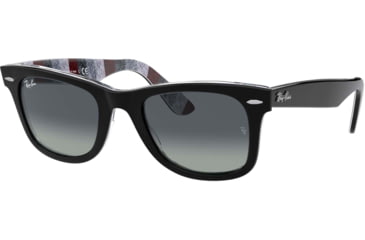Image of Ray-Ban Original Wayfarer RB2140F Sunglasses, Black On Chevron Grey/Burgundy, 54, RB2140F-13183A-54