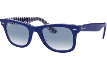 Image of Ray-Ban Original Wayfarer RB2140F Sunglasses, Blue On Vichy Blue/White, 54, RB2140F-13193F-54