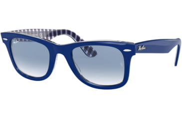 Image of Ray-Ban Original Wayfarer RB2140 Sunglasses, Blue On Vichy Blue/White, 50, RB2140-13193F-50