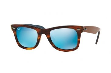Image of Ray-Ban Original Wayfarer Sunglasses RB2140 117617-54 - Striped Havana Frame, Grey Mirror Blue Lenses