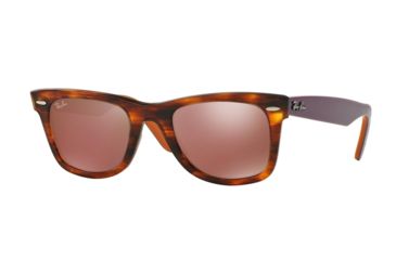 Image of Ray-Ban Original Wayfarer Sunglasses RB2140 11772K-54 - Striped Havana Frame, Brown Mirror Dark Red Lenses