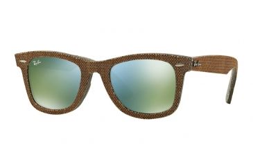 Image of Ray-Ban Original Wayfarer Sunglasses RB2140, Top Osaka Brown On Jeans Grey Frame, Green Mirror Green Lenses, 11912X-50