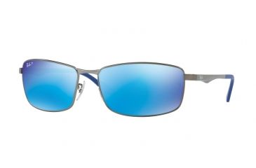 Image of Ray-Ban RB3498 Sunglasses 029/9R-61 - Matte Gunmetal Frame, Green Mirror Blue Polar Lenses