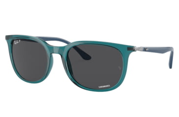 Image of Ray-Ban RB4386F Sunglasses, Transparent Turquoise Frame, Polarized Dark Grey Lens, Asian Fit, 55, RB4386F-6651K8-55