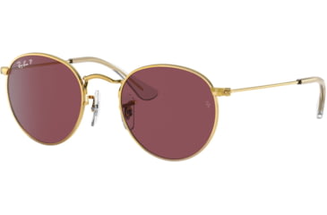 Image of Ray-Ban RJ9547S Round Sunglasses - Kid's, Polarized, Legend Gold, Polar Purple, 44, RJ9547S-286-5Q-44