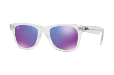 Image of Ray-Ban WAYFARER RB4340 Sunglasses 646/1M-50 - Matte Trasparent Frame, Grey Mirror Purple Lenses