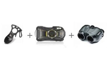 Image of Ricoh Adventure Kit with the WG-20 digital camera, Pentax Jupiter III, Binocular and the CRKT EatN Tool KB88031