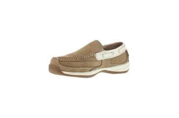 Image of Rockport Womens Sailing Club Steel Toe Slip On Boat Shoes, Brown, 7.5, RK673-BROWN-7.5-WOMENS-W