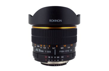 Image of Rokinon 8mm F3.5 Fisheye Camera Lens for Nikon AE with Automatic Chip, Black AE8M-N