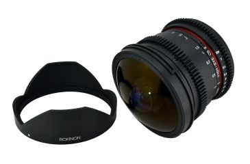 Image of Rokinon 8mm T3.8 Cine HD Fisheye Camera Lens w/Removable Hood for Canon EF Mount, Black RKHD8MV-C