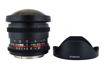 Image of Rokinon 8mm T3.8 Cine HD Fisheye Camera Lens w/Removable Hood for Canon EF Mount, Black RKHD8MV-C