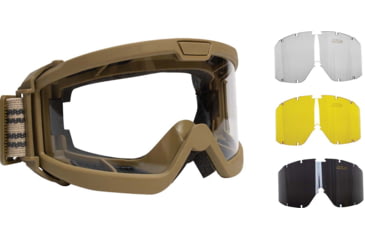 Image of Rothco ANSI Ballistic OTG Goggle System, Interchangeable Smoke/Clear/Yellow Lenses, Coyote Brown Frame, 10738-CoyoteBrown
