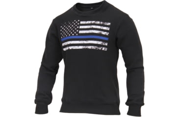 Image of Rothco Thin Blue Line Flag Crew Neck Sweatshirt, Mens, Black, 3XL, 2846