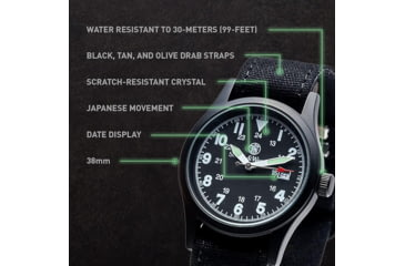 Image of Campco Smith &amp; Wesson Analog Military Watch, 38mm Case Diameter, Nylon Black Band, SWW1464BK