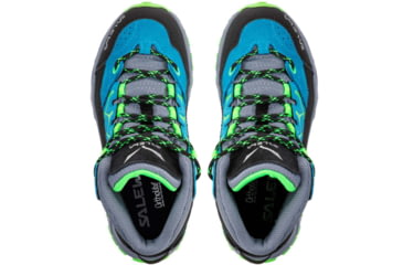 Image of Salewa Alp Trainer Mid GTX Hiking Boots - Kids, Blue Danube/Fluo Green, 3.5, 00-0000064010-8375-3.5
