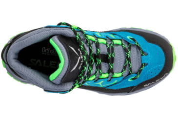 Image of Salewa Alp Trainer Mid GTX Hiking Boots - Kids, Blue Danube/Fluo Green, 3.5, 00-0000064010-8375-3.5