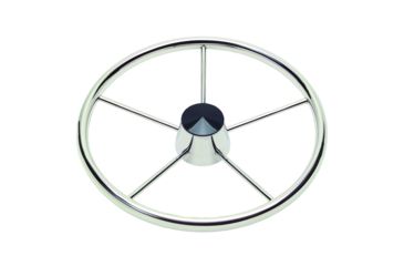 Image of Schmitt &amp; Ongaro Marine 170 13.5&quot; Stainless 5-Spoke Destroyer Wheel w/ Black Cap and Standard Rim - Fits 3/4&quot; Tapered Shaft Helm 44214
