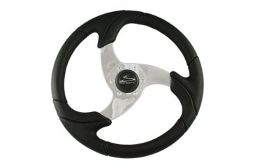 Image of Schmitt &amp; Ongaro Marine Folletto 14.2&quot; Black Poly Steering Wheel w/ Polished Spokes and Black Cap - Fits 3/4&quot; Tapered Shaft Helm 44212