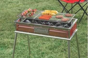 Image of Coleman Signature Park Series Stand Up Charcoal Grill, Slide Out Charcoal Tray, Adustable Grill Surface, Red / Silver, 304 Sq In Cooking Area 2000019522