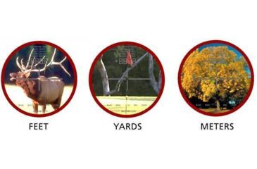 Image of Simmons 1000 Rangefinder displays distance in Feet, Yards or Meters