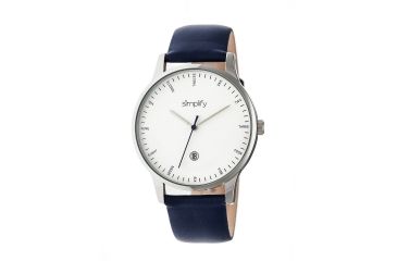 Image of Simplify The 4300 Leather Strap Watch with Date Display, Navy, Standard SIM4304