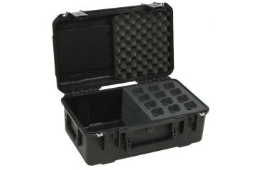 Image of SKB Cases iSeries Injection Molded case w/foam for 12 Mics w/storage compartment, Black 3i-2011-MC12