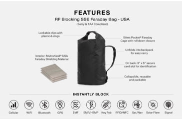 Image of SLNT RF Blocking SSE Faraday Bag, USA TTA, Black, 19L, SL-PKGB-TAA-02