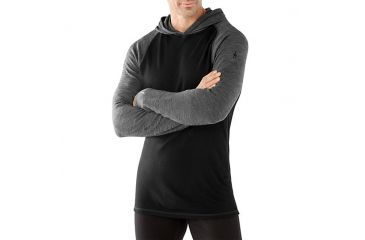 Image of Smartwool Merino 250 Base Layer Pattern Hoody, Black, Small, SW016021001S