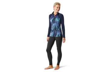 Image of Smartwool Merino 250 Baselayer Pattern 1/4 Zip - Womens, Deep Navy Forest Scape, Small, SW016375E43-S
