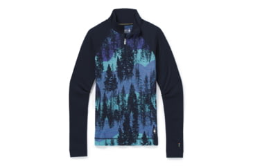 Image of Smartwool Merino 250 Baselayer Pattern 1/4 Zip - Womens, Deep Navy Forest Scape, Small, SW016375E43-S