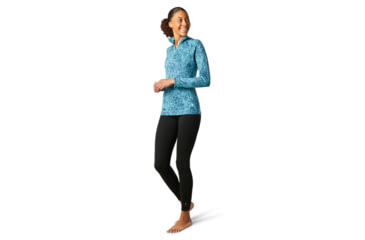 Image of Smartwool Merino 250 Baselayer Pattern 1/4 Zip - Womens, Wave Blue Traced Dahlia, Small, SW016375E39-S