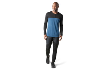 Image of Smartwool Merino Sport 250 Henley - Mens, Black/Neptune Blue Heather, 2XL, SW016295E63-XXL