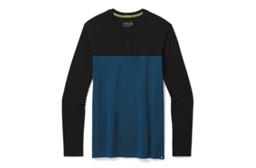 Image of Smartwool Merino Sport 250 Henley - Mens, Black/Neptune Blue Heather, 2XL, SW016295E63-XXL